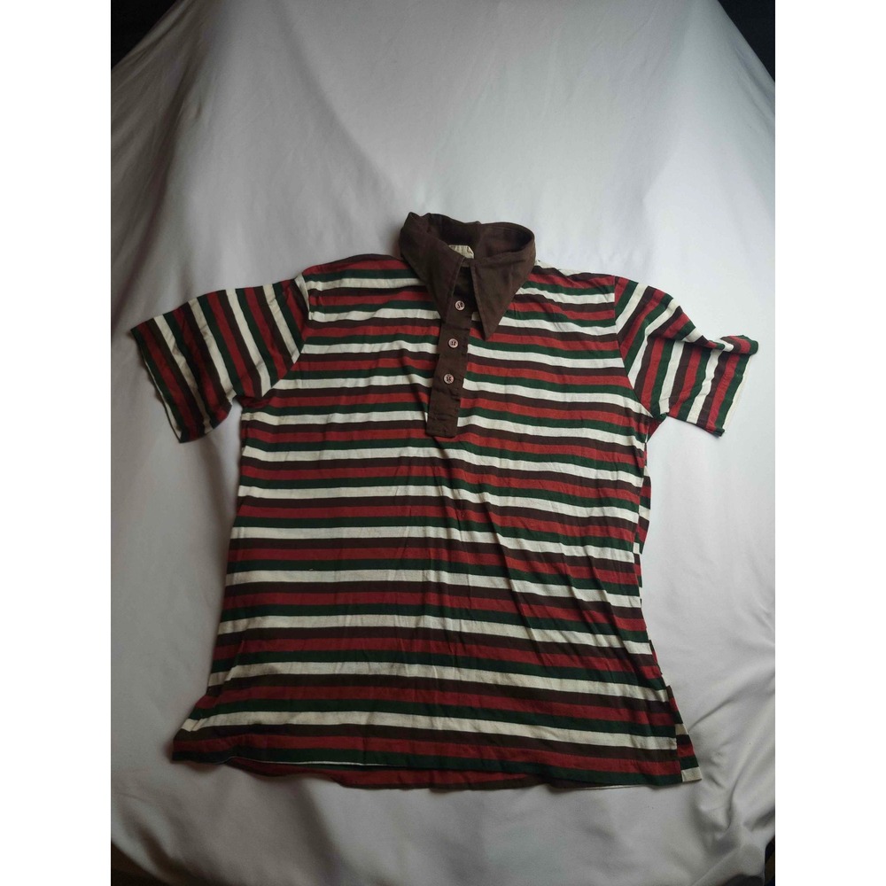 Vintage Kings Road Mens XL Striped Polo Shirt Brown Green Red Short Sleeve Retro